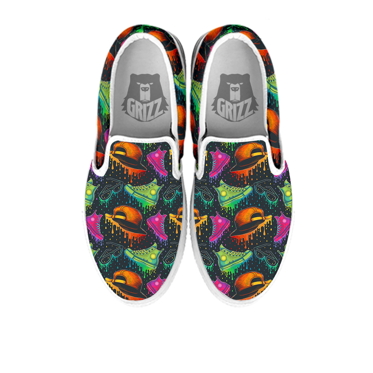 Fashion Colorful Print Pattern White Slip On Shoes-grizzshop