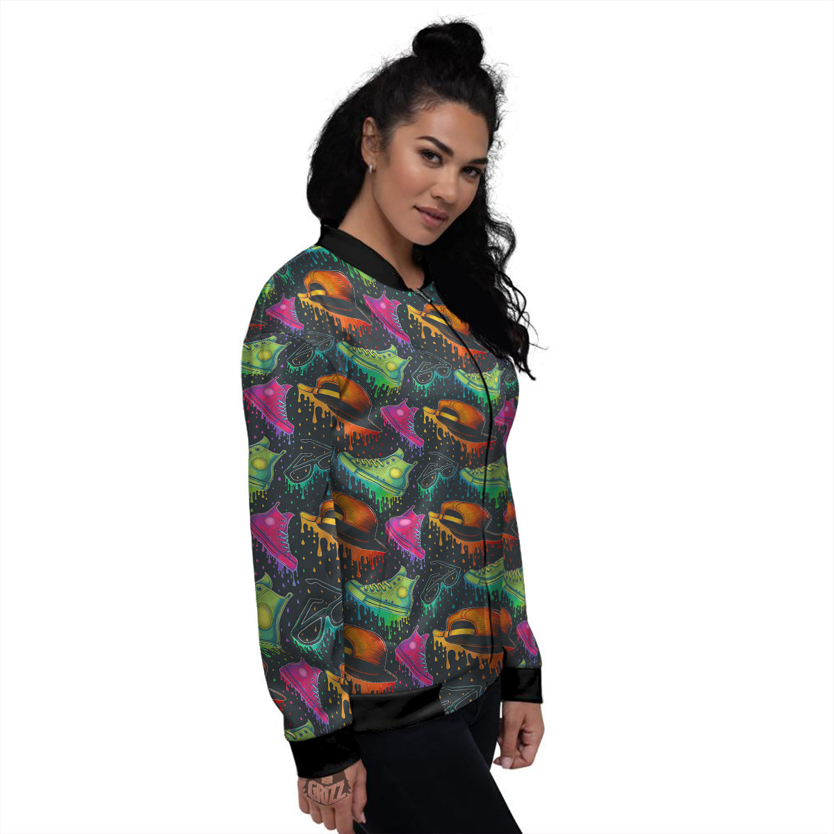 Fashion Colorful Print Pattern Women's Bomber Jacket-grizzshop