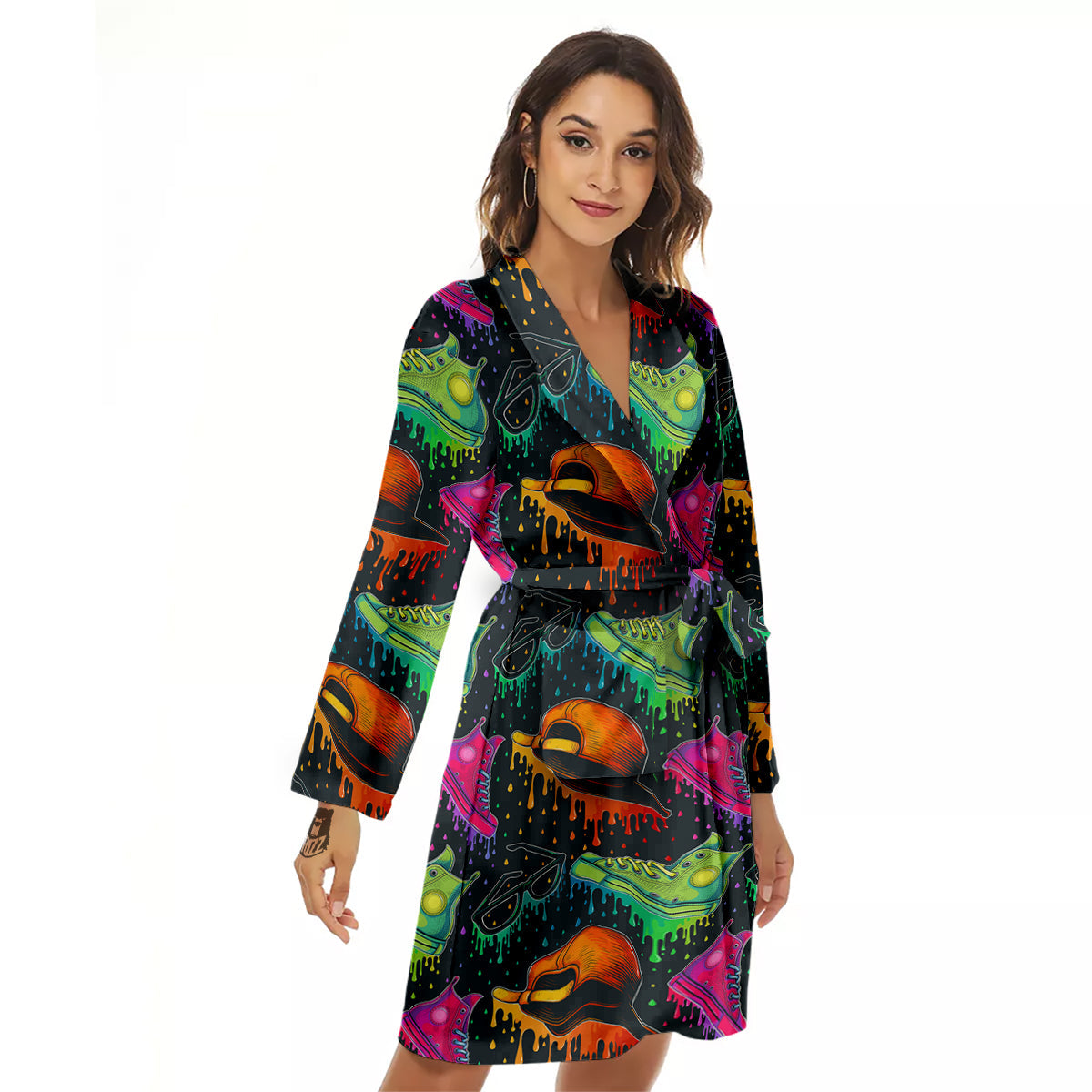 Fashion Colorful Print Pattern Women's Robe-grizzshop
