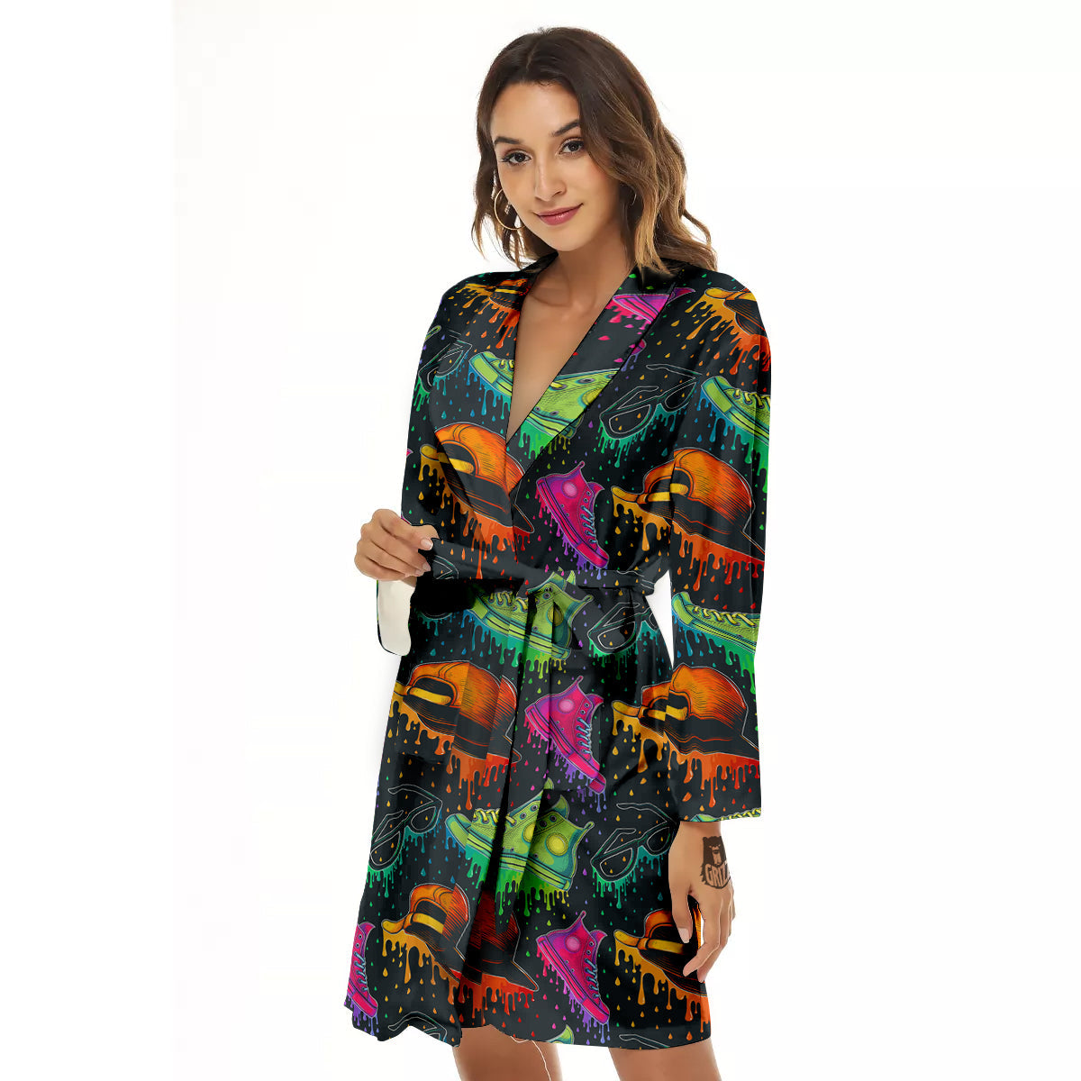 Fashion Colorful Print Pattern Women's Robe-grizzshop