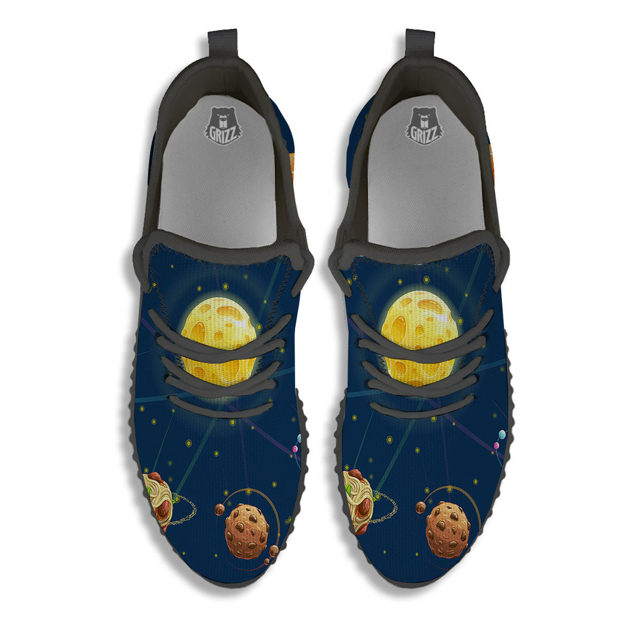 Fast Food Planets Set Print Black Walking Shoes-grizzshop