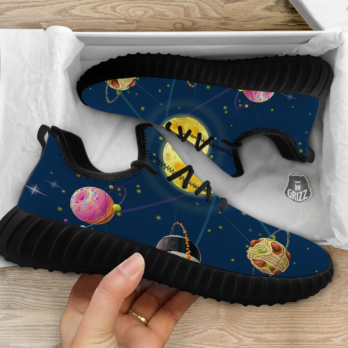 Fast Food Planets Set Print Black Walking Shoes-grizzshop
