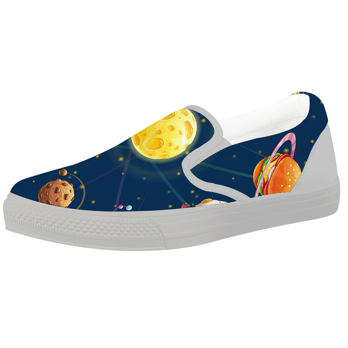 Fast Food Planets Set Print White Slip On Shoes-grizzshop