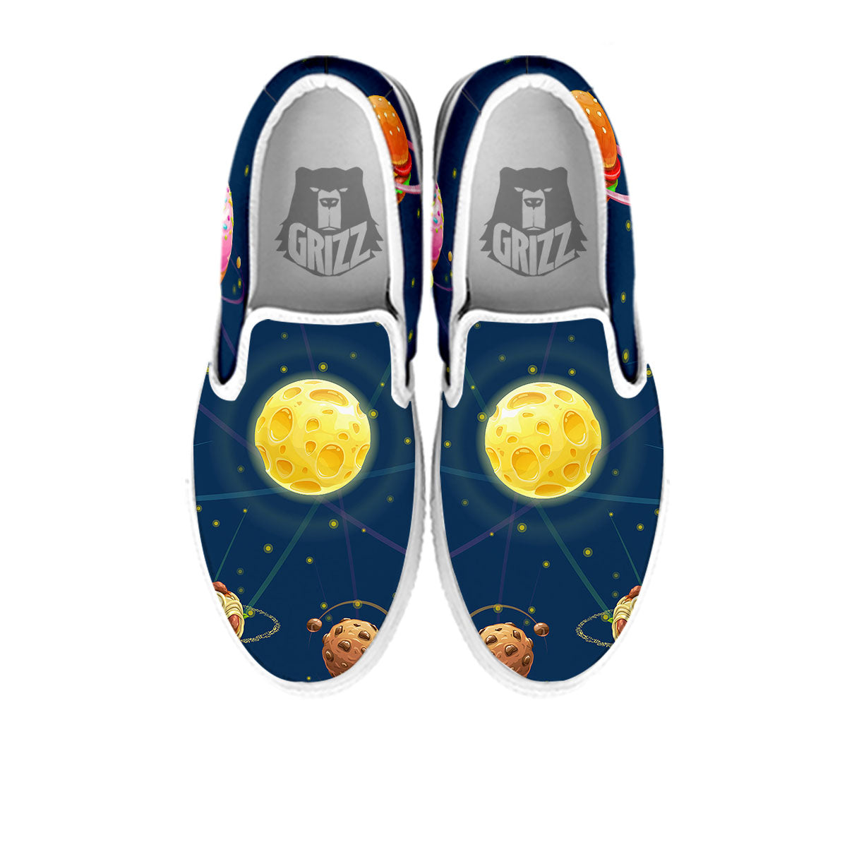 Fast Food Planets Set Print White Slip On Shoes-grizzshop