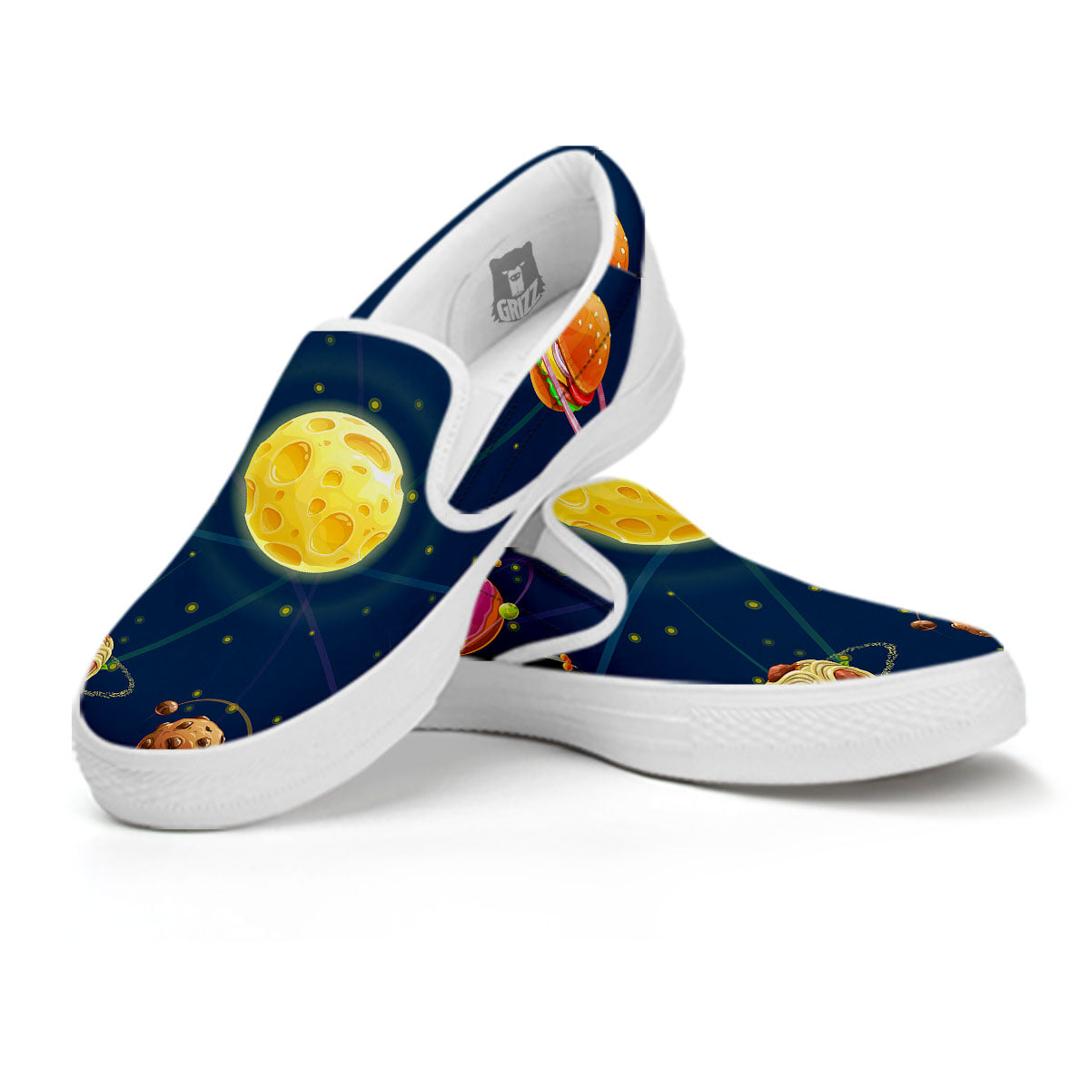 Fast Food Planets Set Print White Slip On Shoes-grizzshop