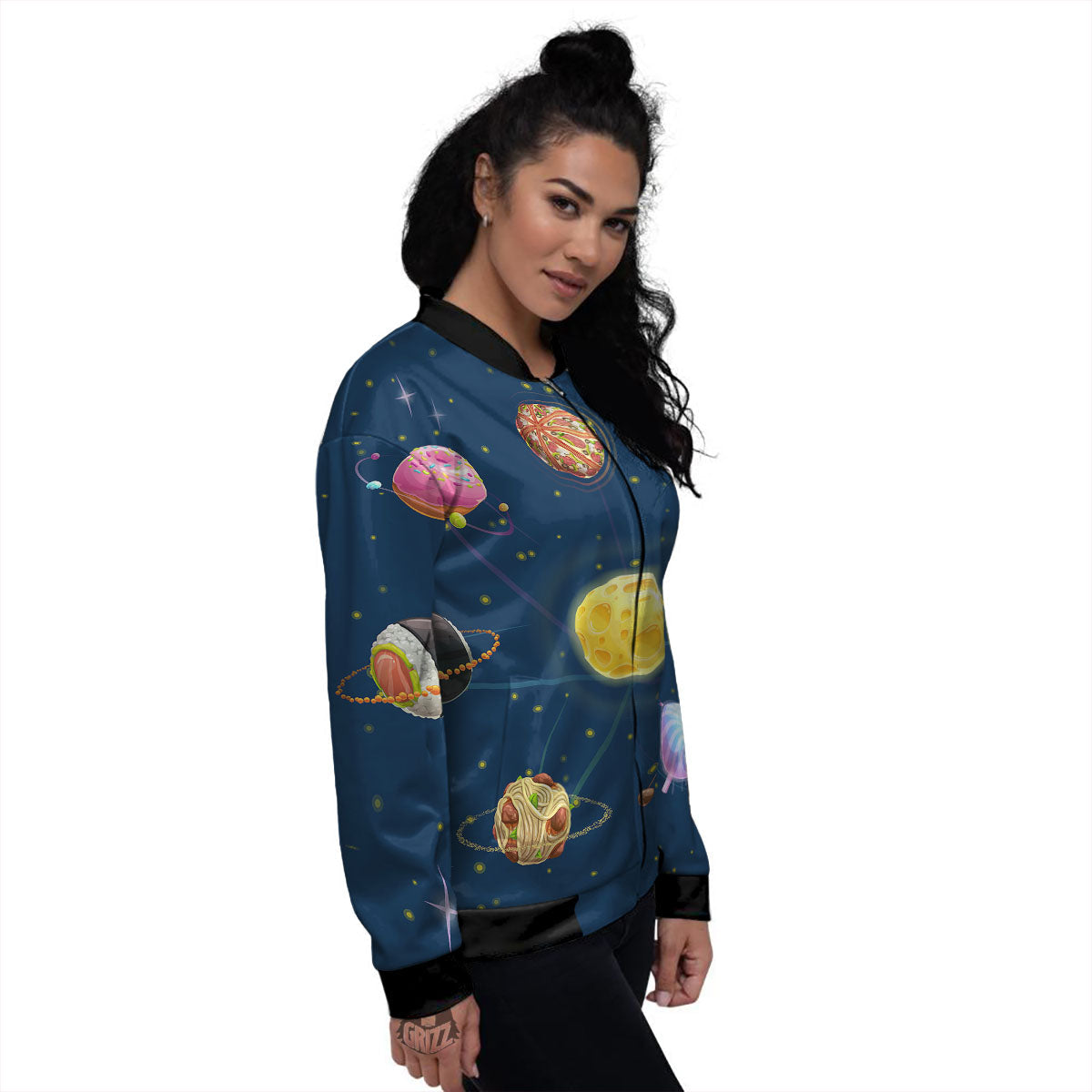 Fast Food Planets Set Print Women's Bomber Jacket-grizzshop