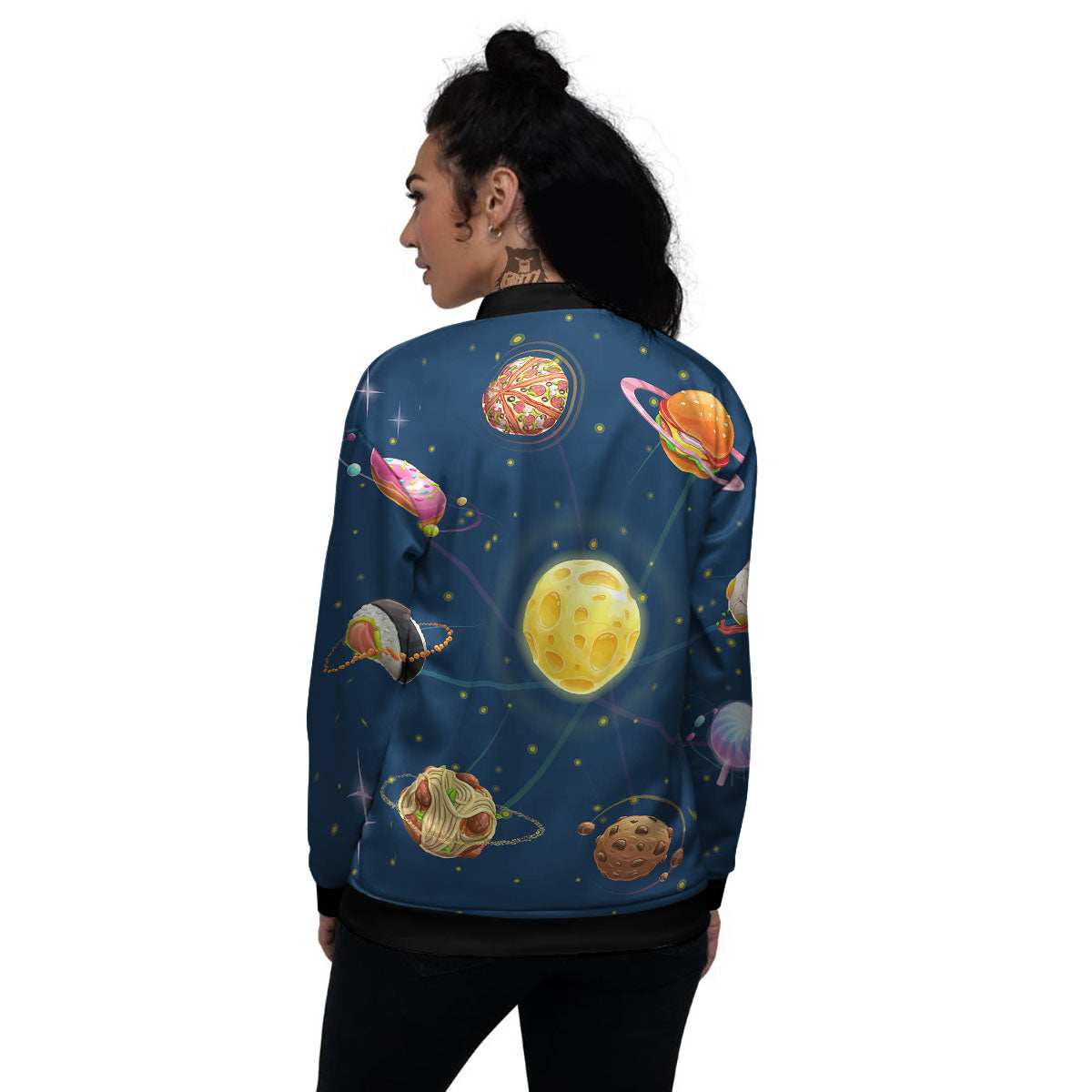 Fast Food Planets Set Print Women's Bomber Jacket-grizzshop