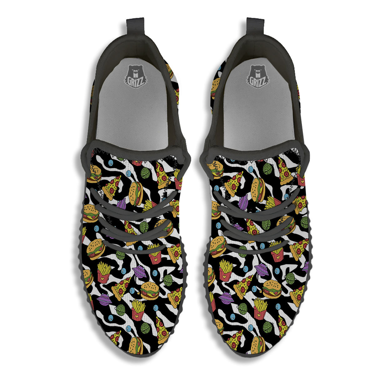 Fastfood Cute Zebra Print Pattern Black Walking Shoes-grizzshop
