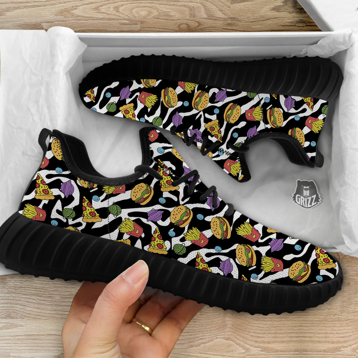 Fastfood Cute Zebra Print Pattern Black Walking Shoes-grizzshop