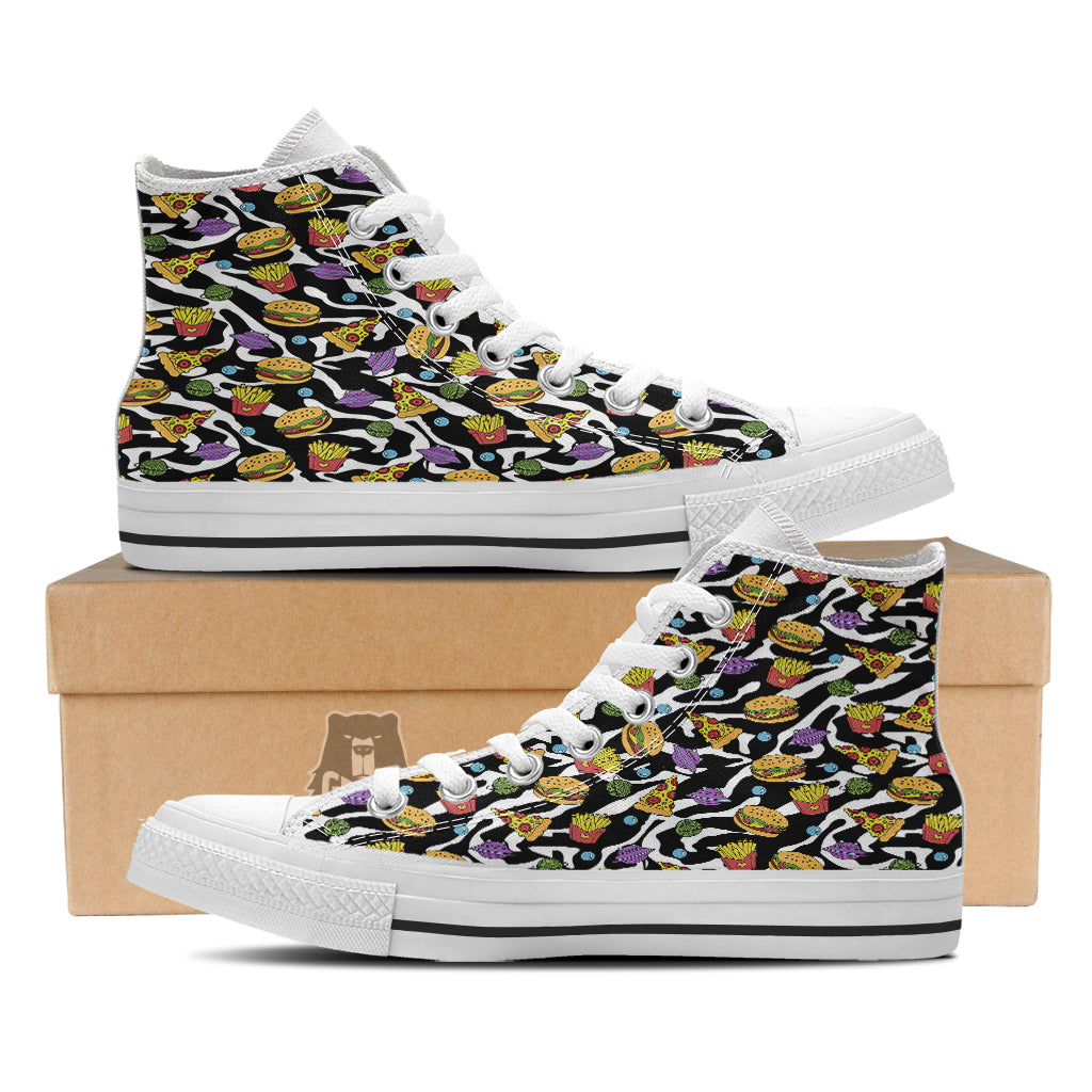 Fastfood Cute Zebra Print Pattern White High Top Shoes-grizzshop