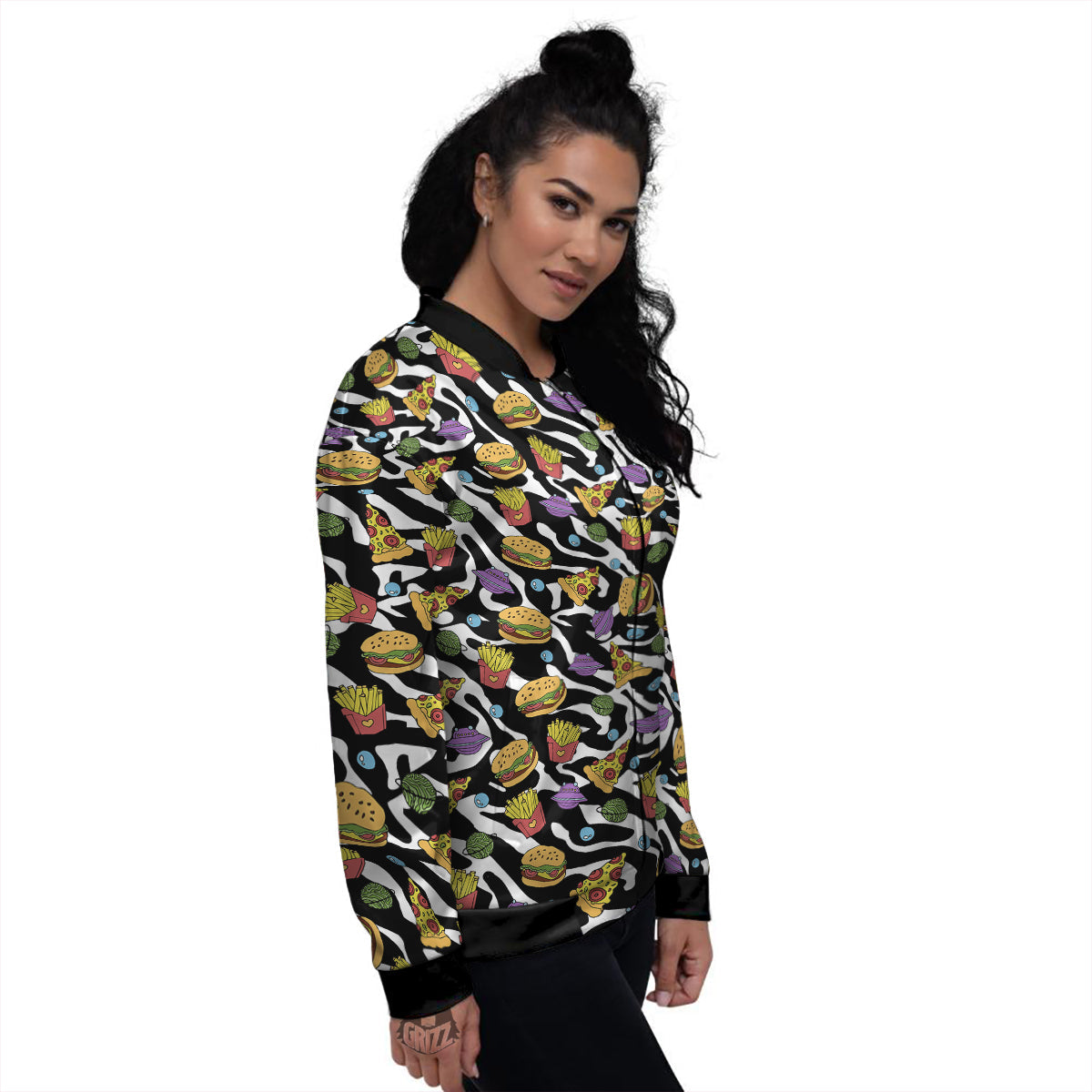 Fastfood Cute Zebra Print Pattern Women's Bomber Jacket-grizzshop
