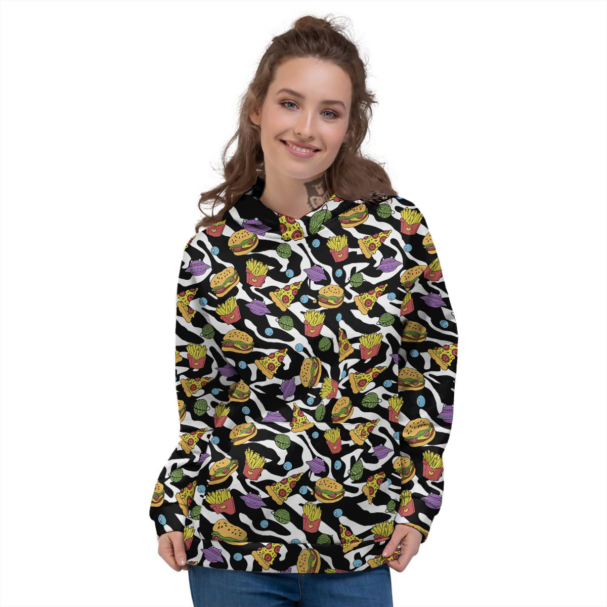Pattern Print Fastfood Women Long Robe