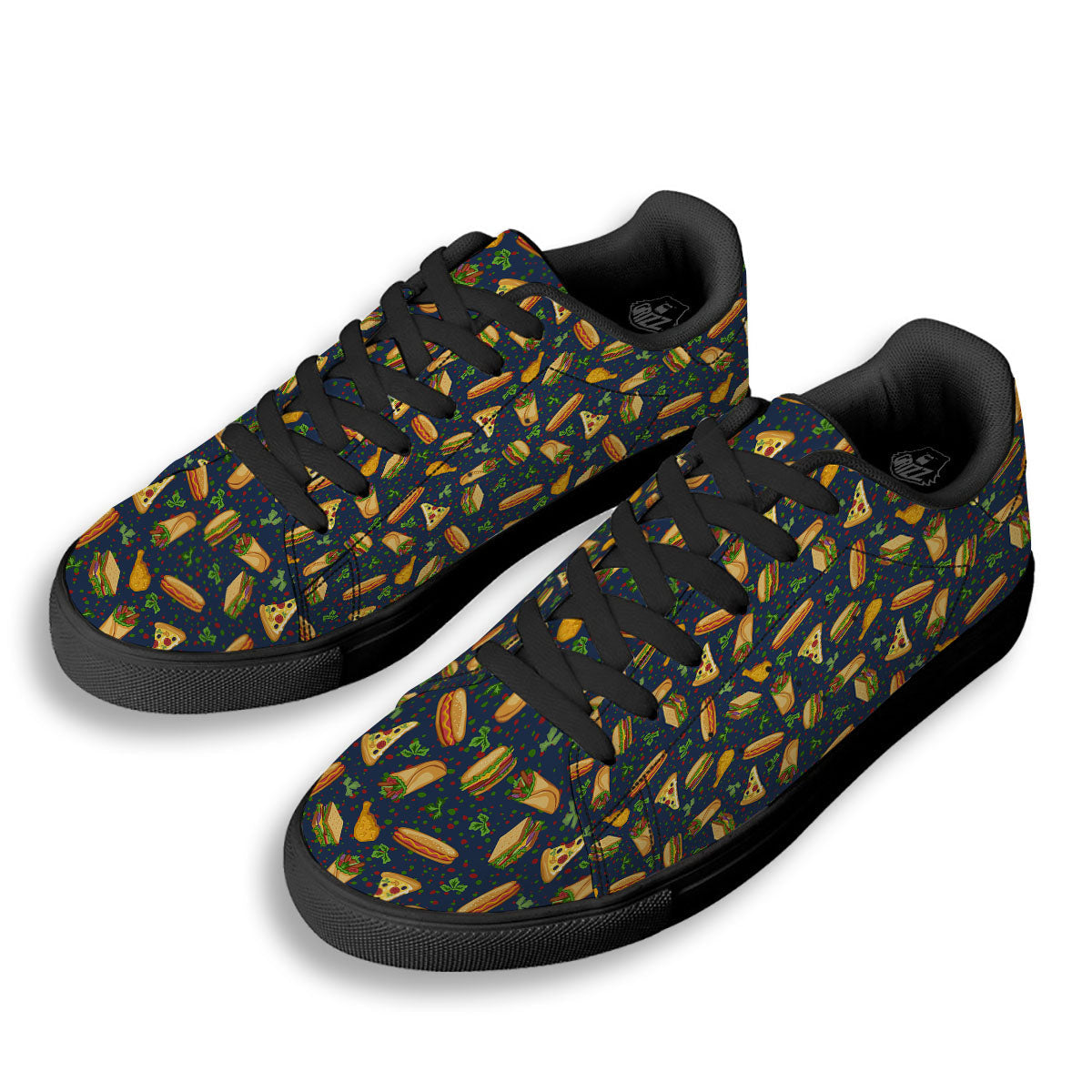 Fastfood Navy Doodle Print Pattern Black Low Top Sneakers-grizzshop