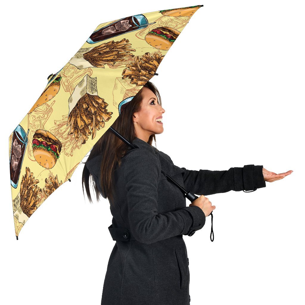 Fastfood Pattern Print Automatic Foldable Umbrella-grizzshop