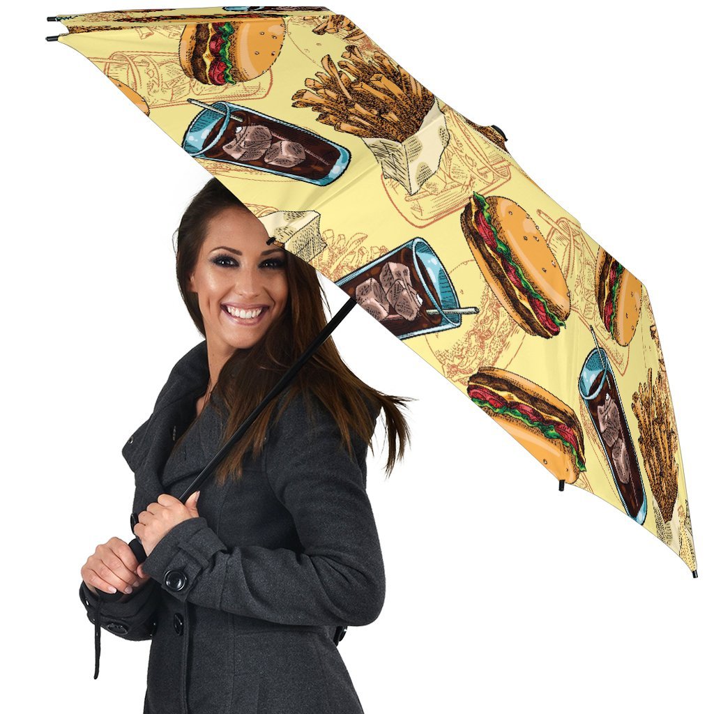 Fastfood Pattern Print Automatic Foldable Umbrella-grizzshop