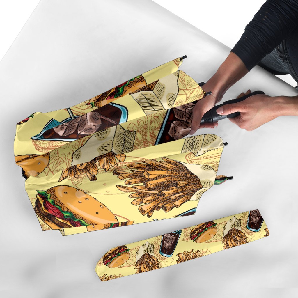 Fastfood Pattern Print Automatic Foldable Umbrella-grizzshop