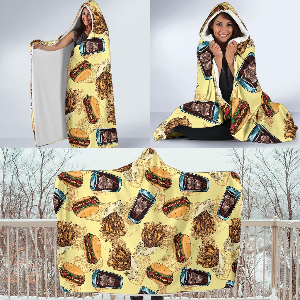 Fastfood Pattern Print Hooded Blanket-grizzshop