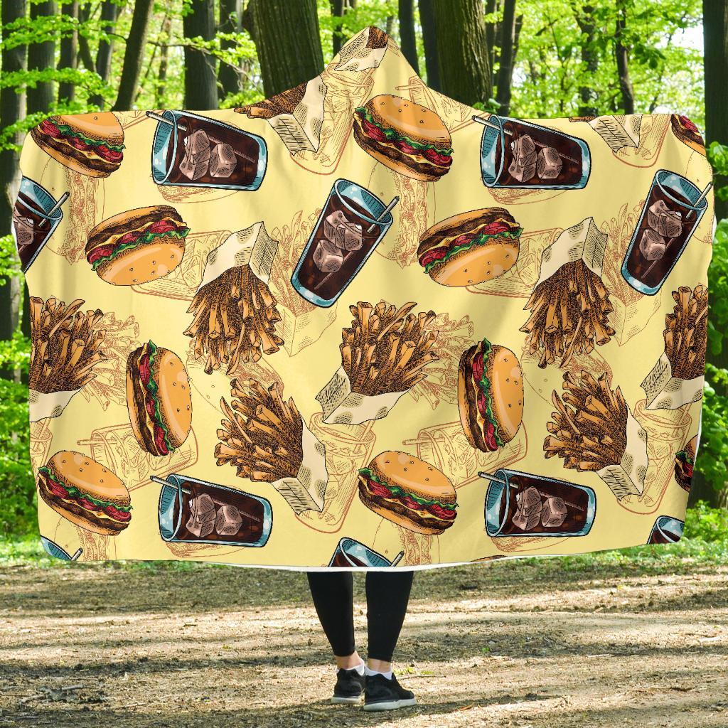 Fastfood Pattern Print Hooded Blanket-grizzshop