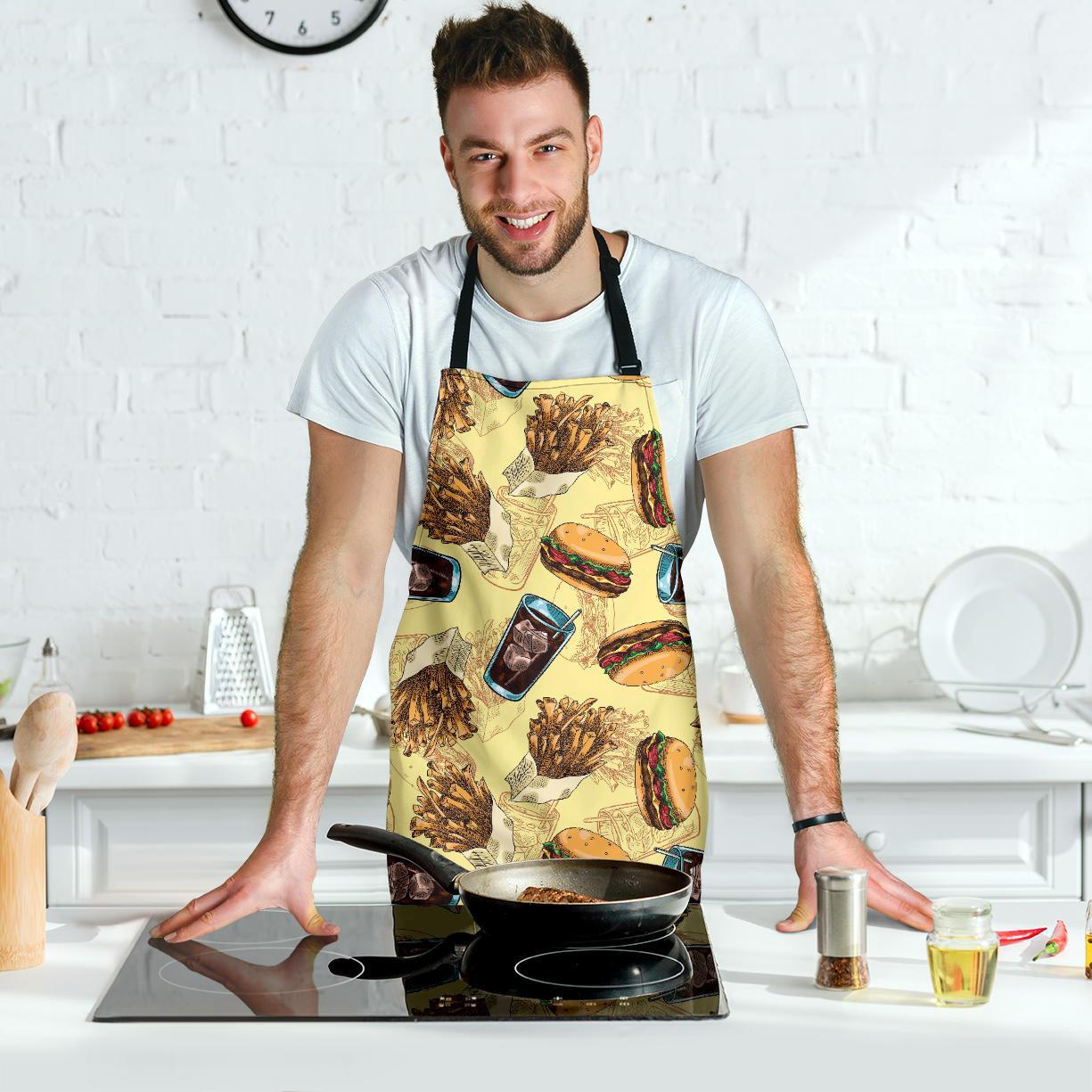 Fastfood Pattern Print Men's Apron-grizzshop