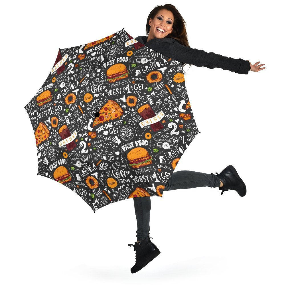 Fastfood Print Pattern Automatic Foldable Umbrella-grizzshop