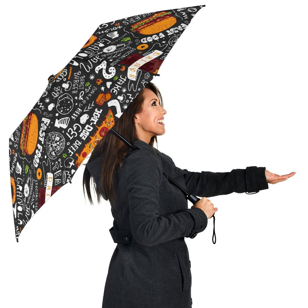 Fastfood Print Pattern Automatic Foldable Umbrella-grizzshop