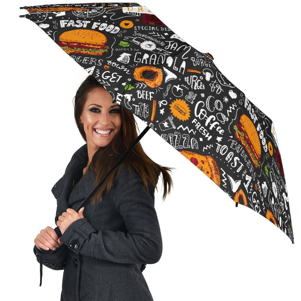 Fastfood Print Pattern Automatic Foldable Umbrella-grizzshop