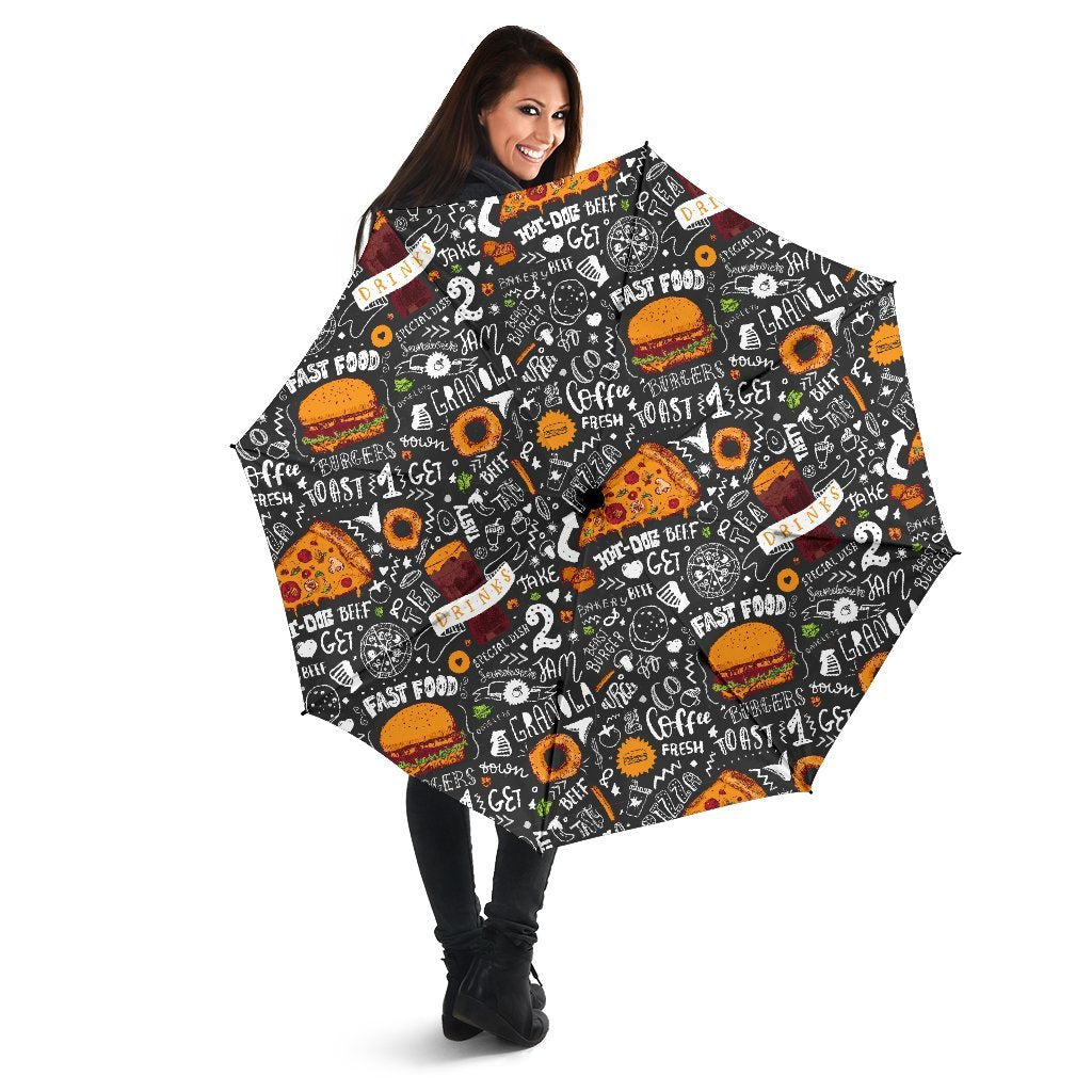 Fastfood Print Pattern Automatic Foldable Umbrella-grizzshop
