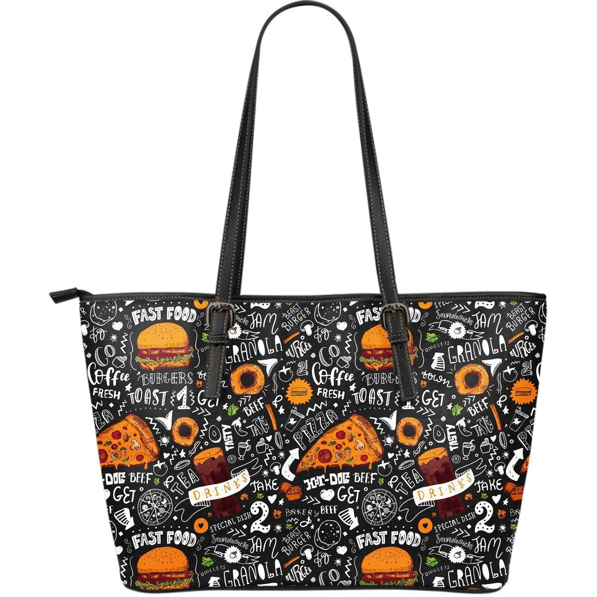 Fastfood Print Pattern Leather Tote Bag-grizzshop