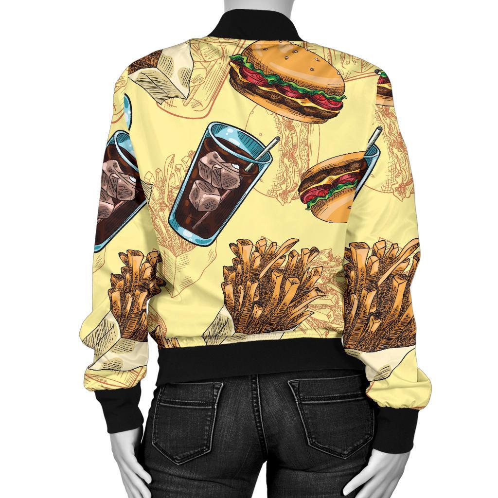 Fastfood Pattern Print Women Casual Bomber Jacket-grizzshop