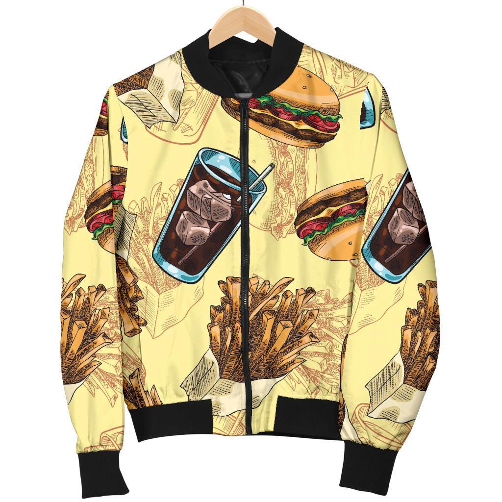 Fastfood Pattern Print Women Casual Bomber Jacket-grizzshop