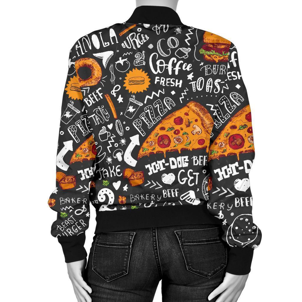 Fastfood Print Pattern Women Casual Bomber Jacket-grizzshop