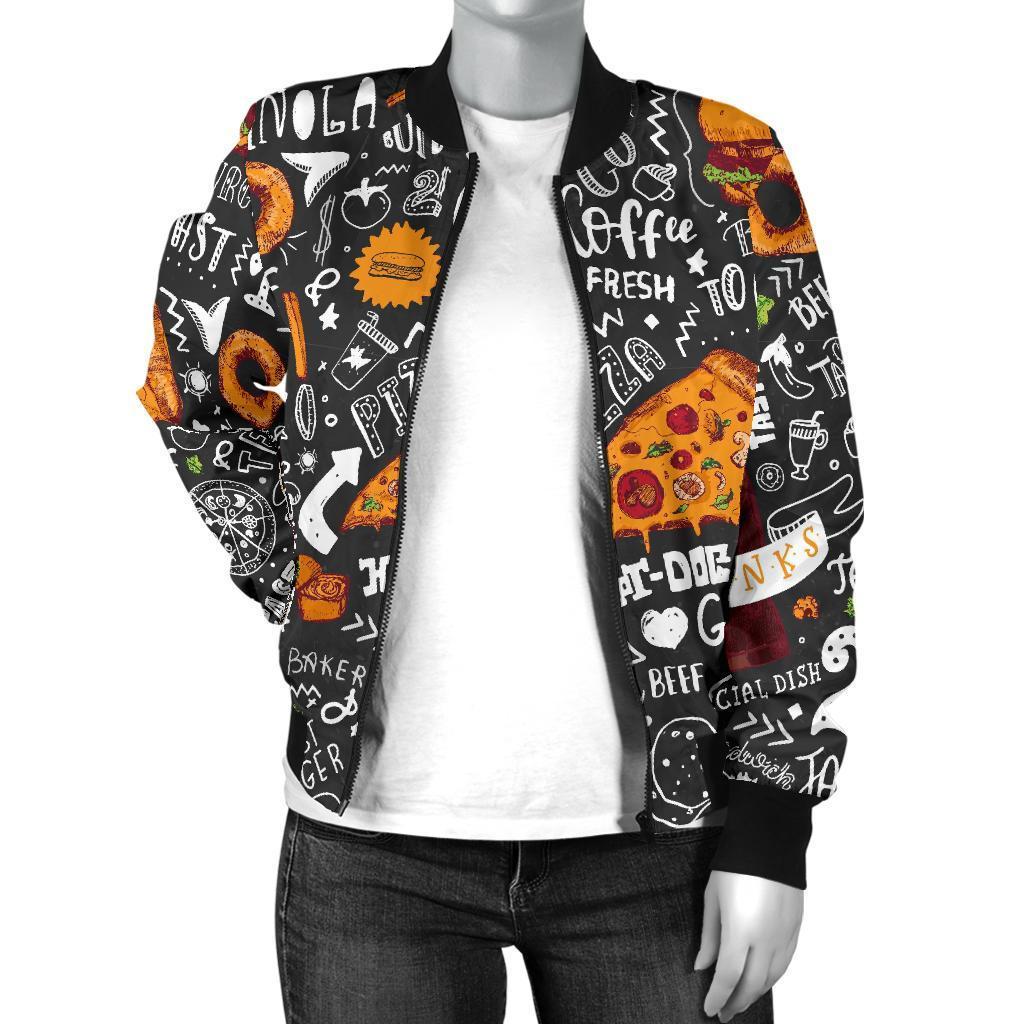 Fastfood Print Pattern Women Casual Bomber Jacket-grizzshop