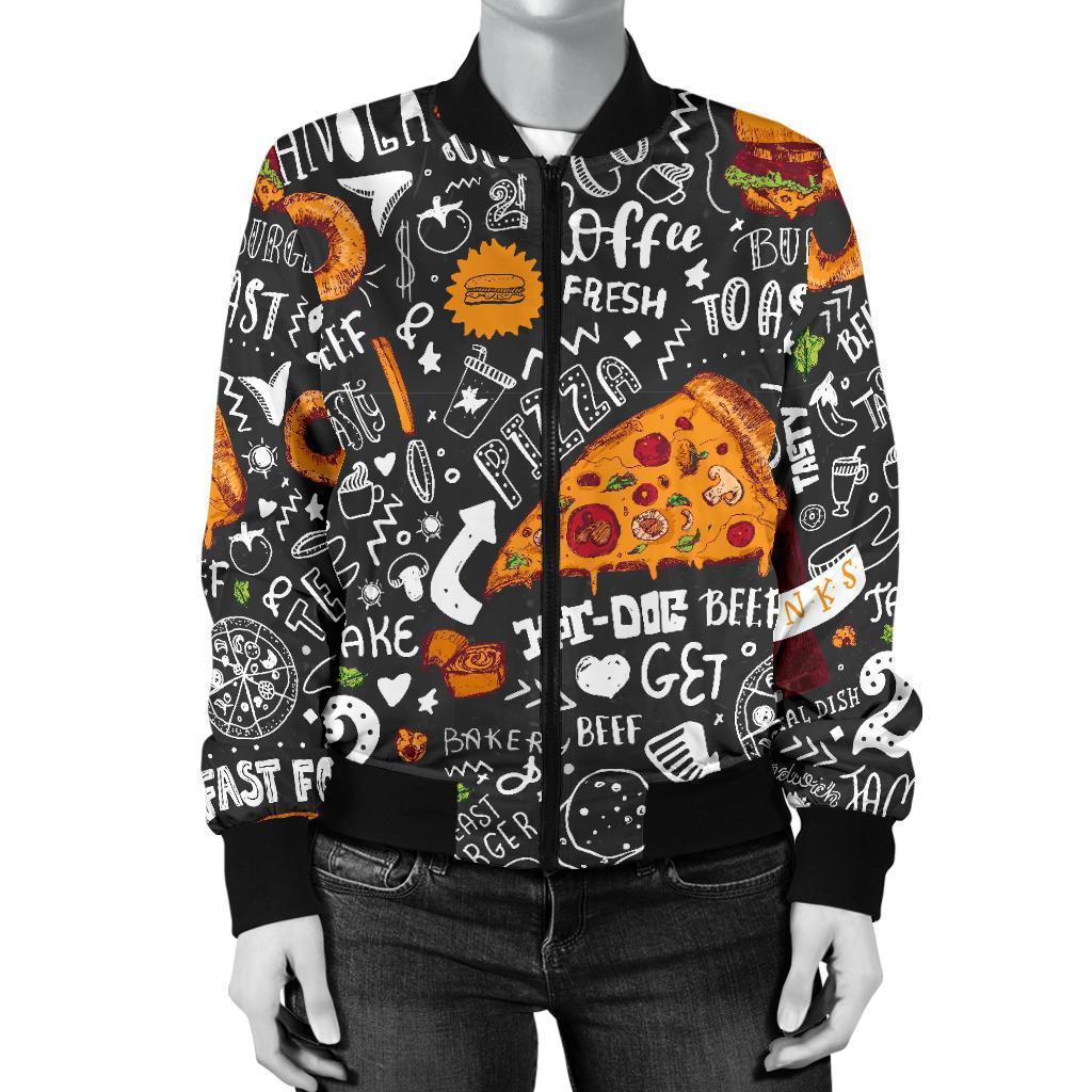 Fastfood Print Pattern Women Casual Bomber Jacket-grizzshop