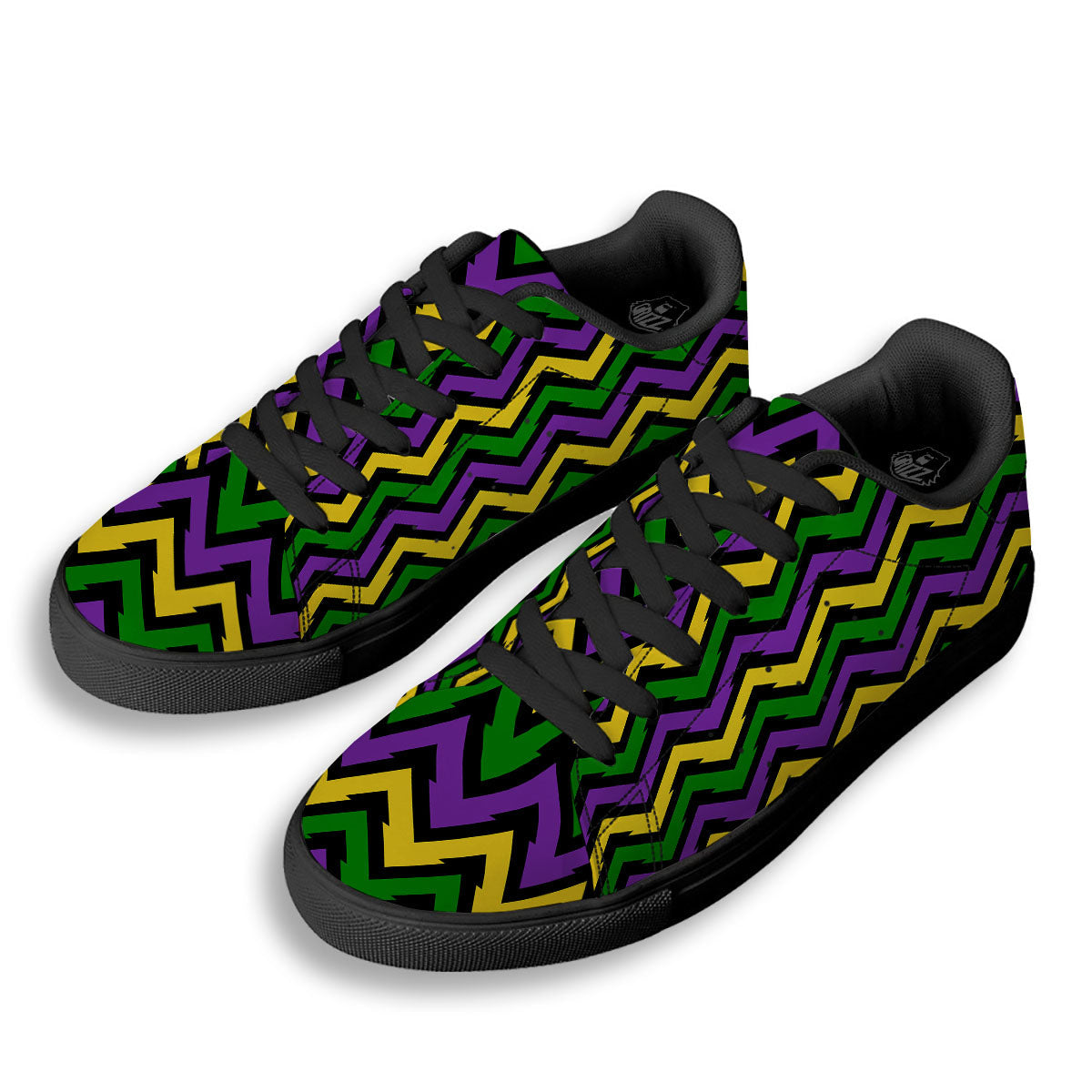 Fat Tuesday Zigzag Mardi Gras Print Black Low Top Sneakers-grizzshop