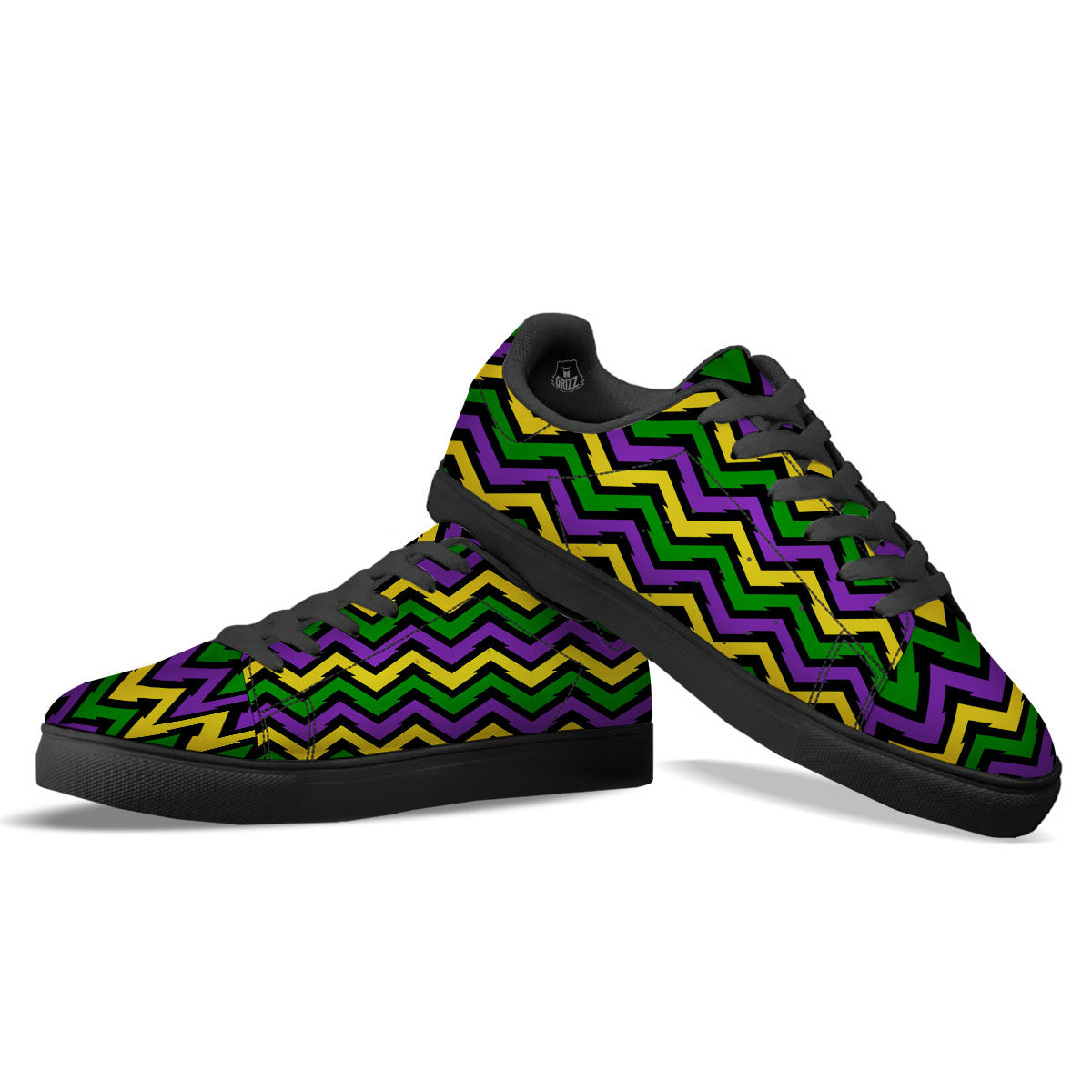 Fat Tuesday Zigzag Mardi Gras Print Black Low Top Sneakers-grizzshop