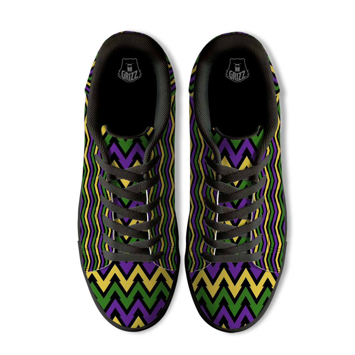 Fat Tuesday Zigzag Mardi Gras Print Black Low Top Sneakers-grizzshop