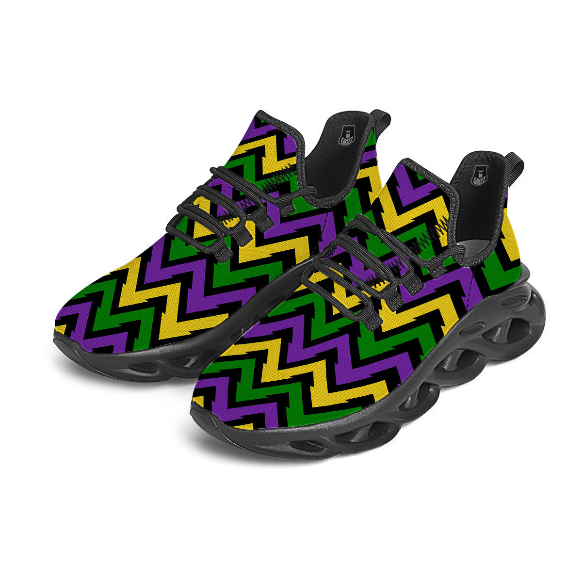 Fat Tuesday Zigzag Mardi Gras Print Black Running Shoes-grizzshop