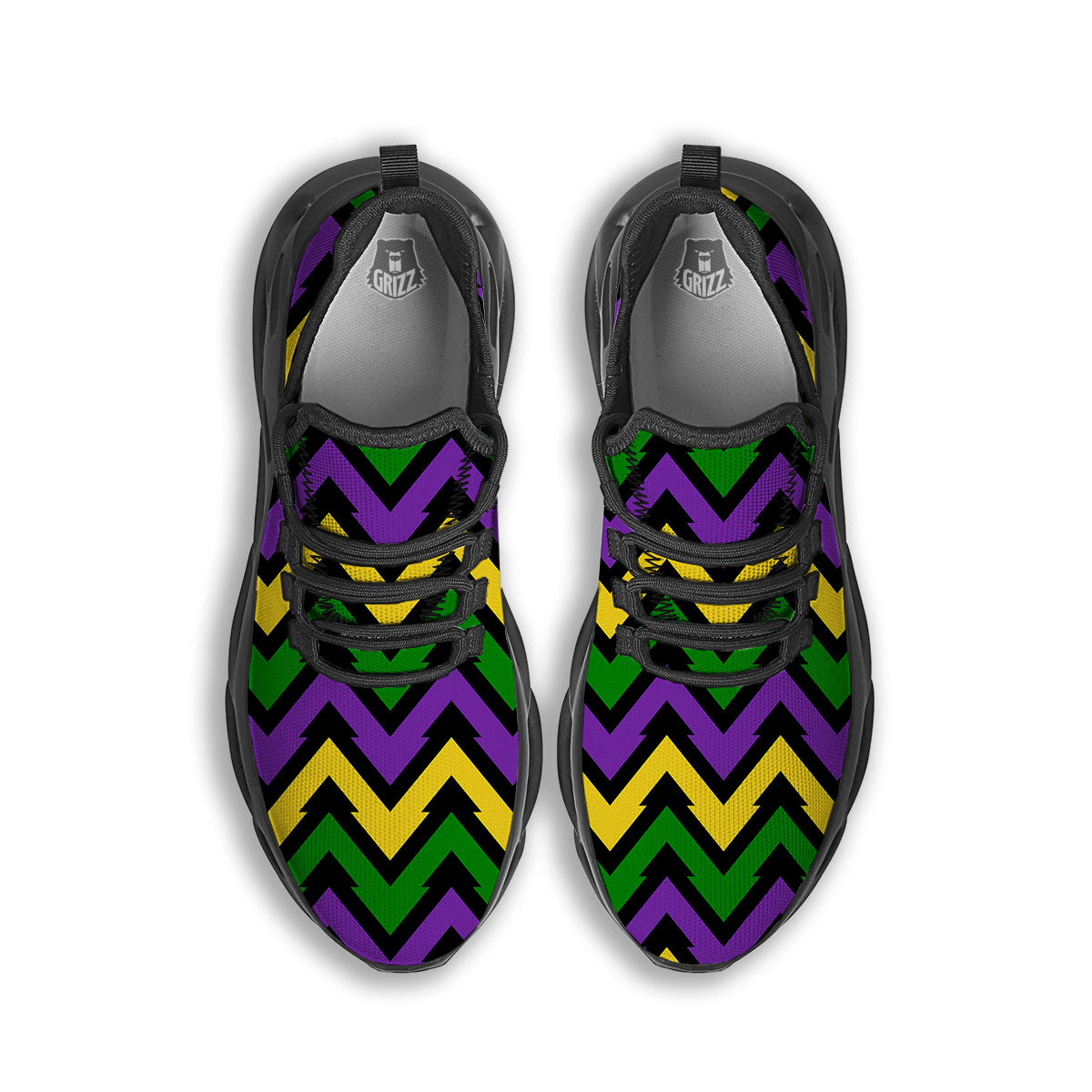 Fat Tuesday Zigzag Mardi Gras Print Black Running Shoes-grizzshop