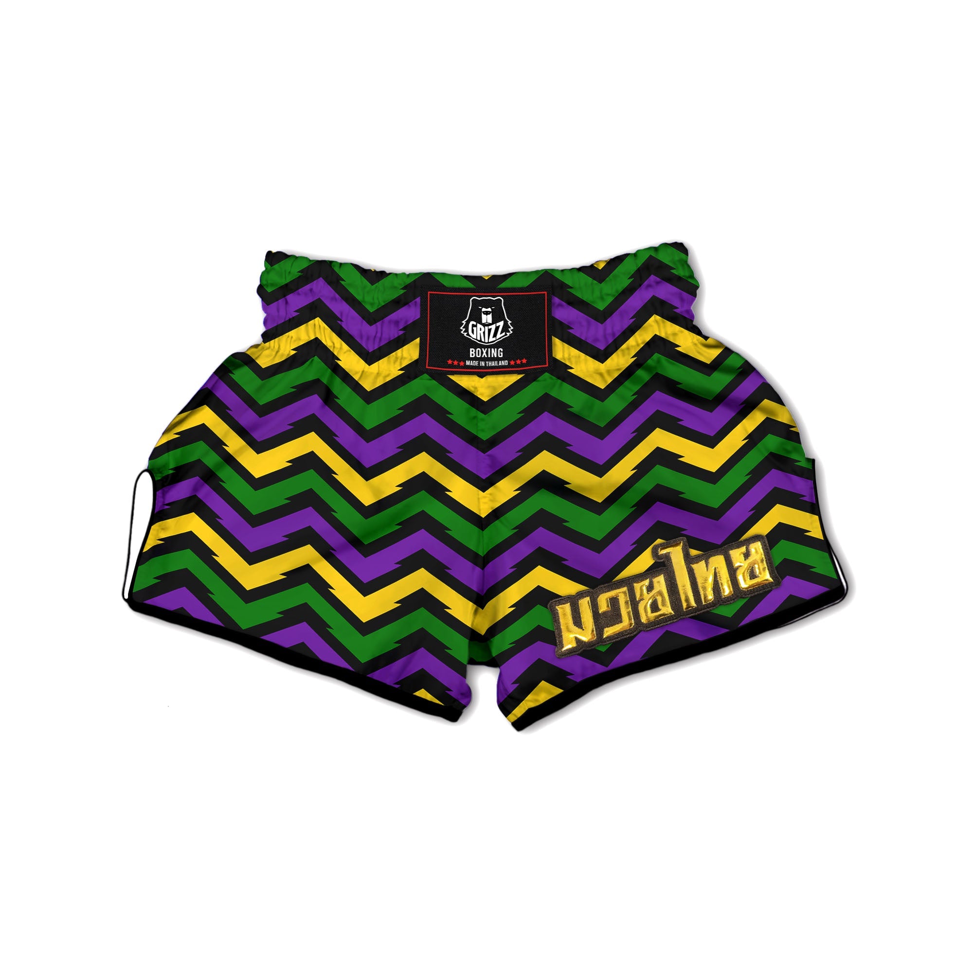Fat Tuesday Zigzag Mardi Gras Print Muay Thai Boxing Shorts-grizzshop