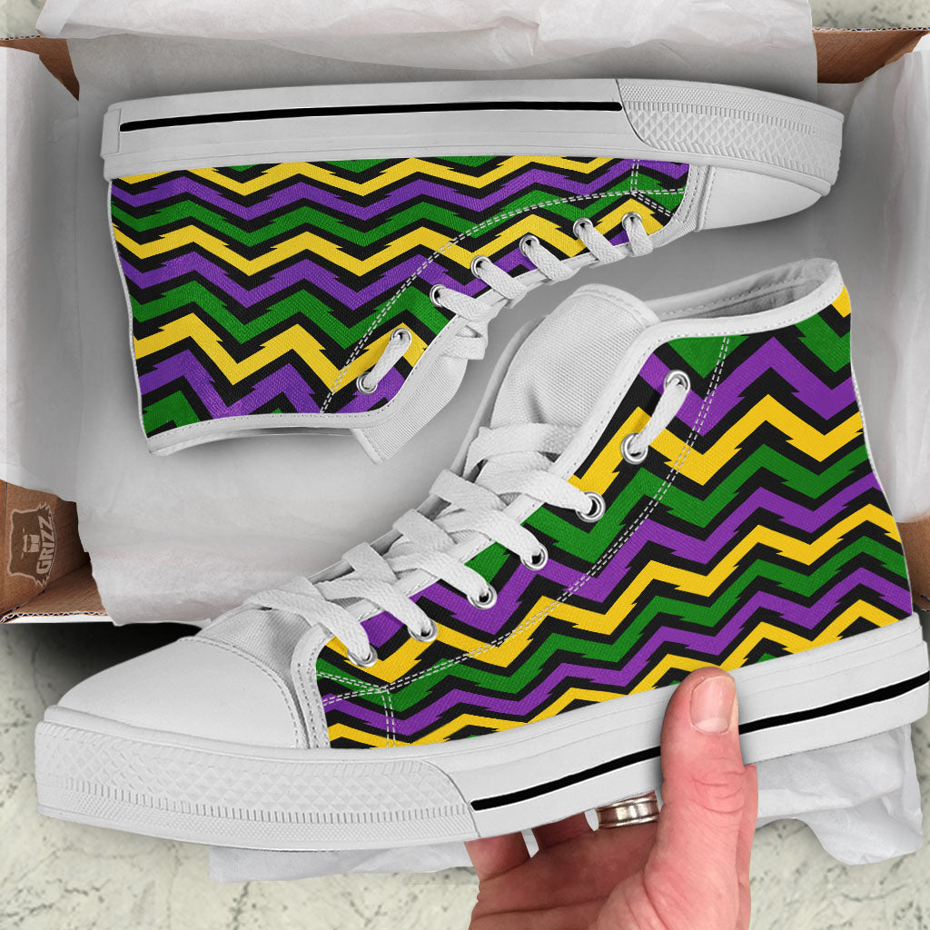 Fat Tuesday Zigzag Mardi Gras Print White High Top Shoes-grizzshop