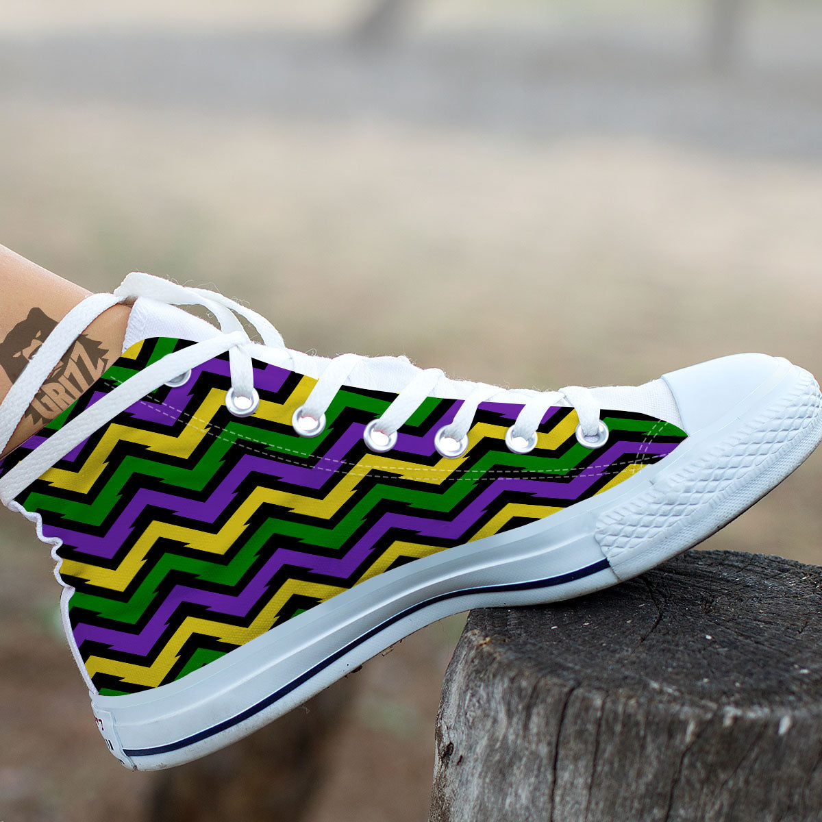 Fat Tuesday Zigzag Mardi Gras Print White High Top Shoes-grizzshop