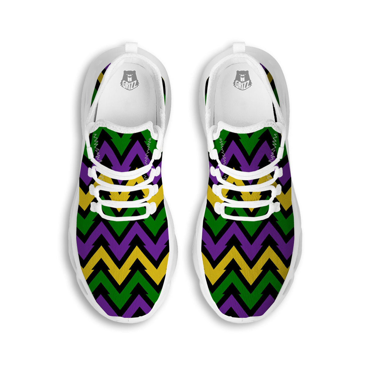 Fat Tuesday Zigzag Mardi Gras Print White Running Shoes-grizzshop