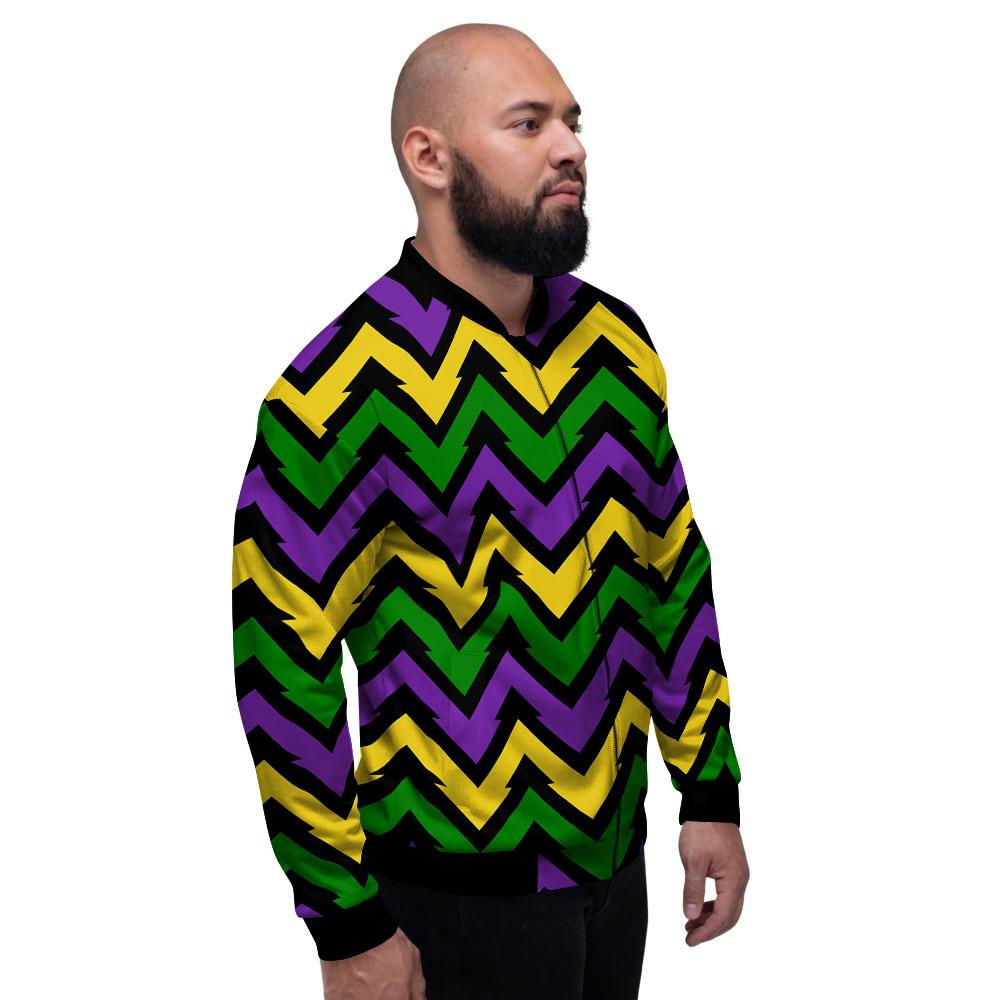 Fat Tuesday Zigzag Mardi Gras Print Men's Bomber Jacket-grizzshop