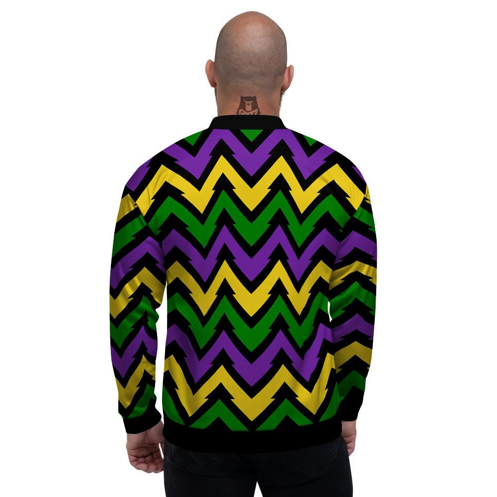 Fat Tuesday Zigzag Mardi Gras Print Men's Bomber Jacket-grizzshop