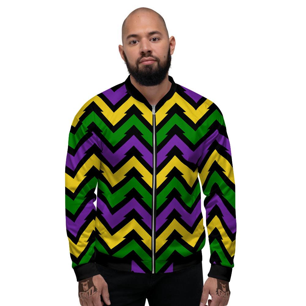 Fat Tuesday Zigzag Mardi Gras Print Men's Bomber Jacket-grizzshop