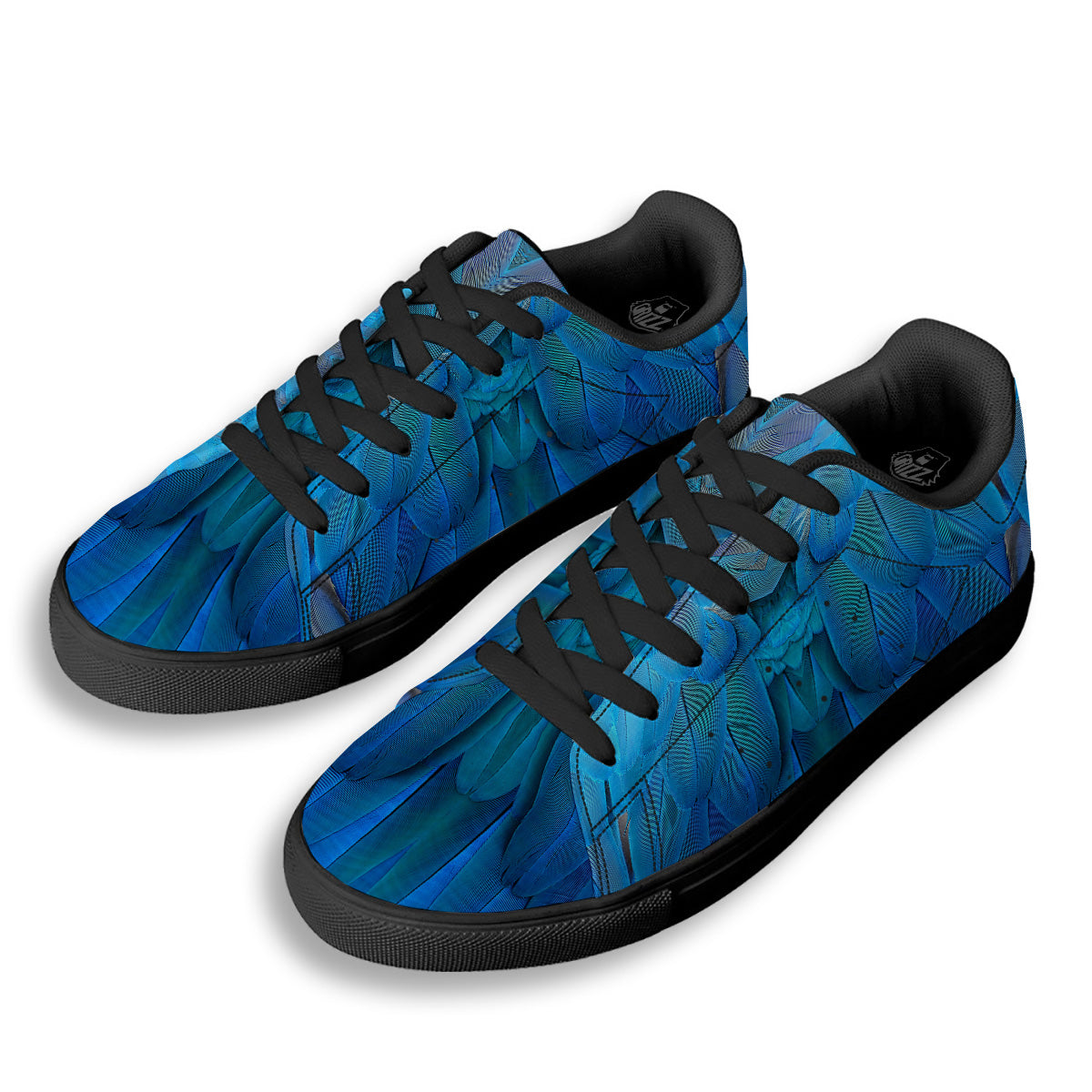 Feather Blue Print Black Low Top Sneakers-grizzshop