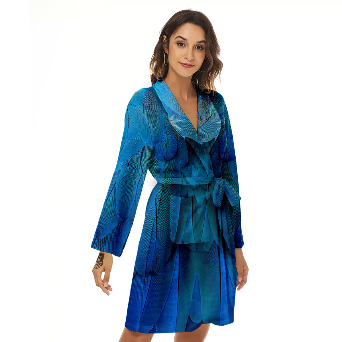 Feather Blue Print Women's Robe-grizzshop