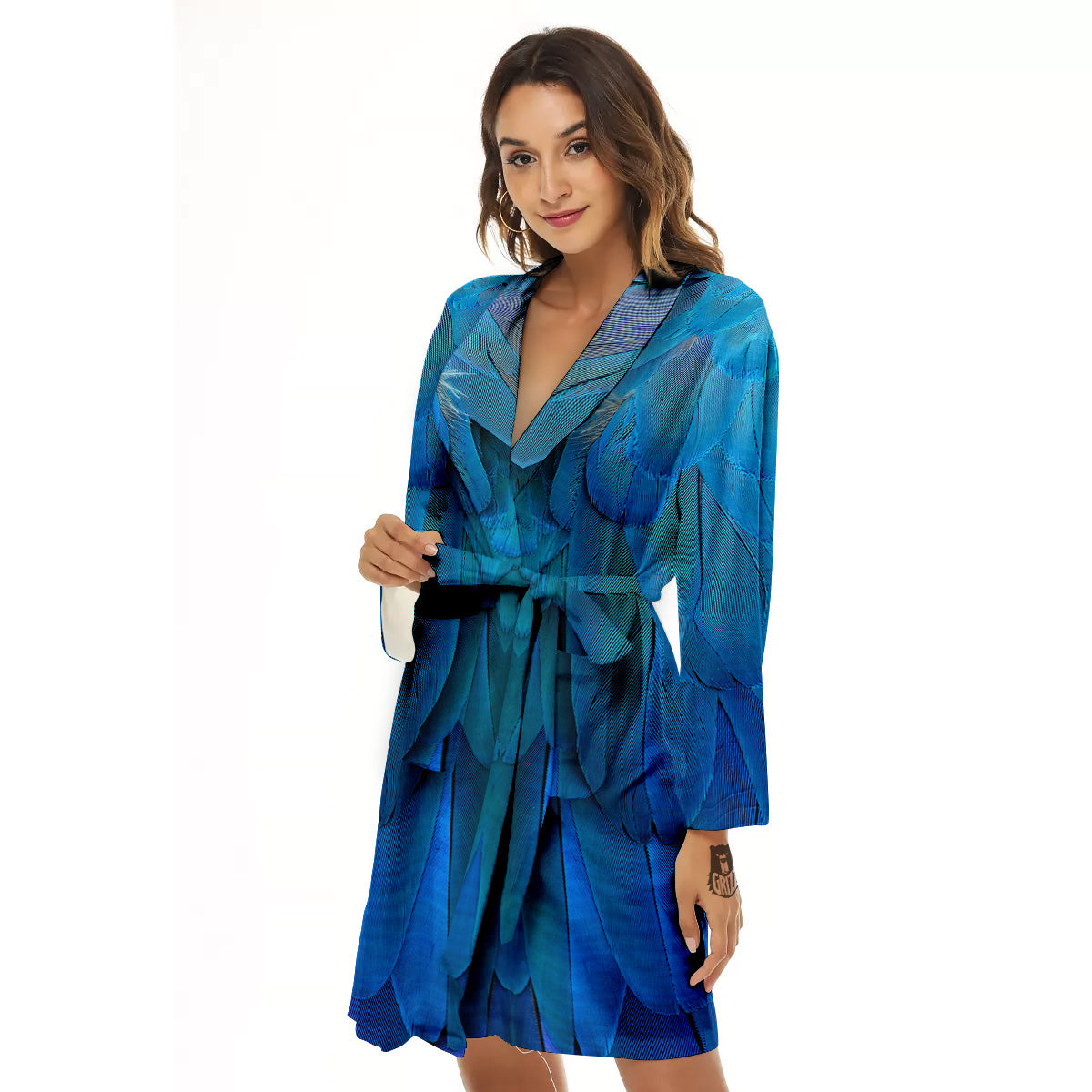 Feather Blue Print Women's Robe-grizzshop