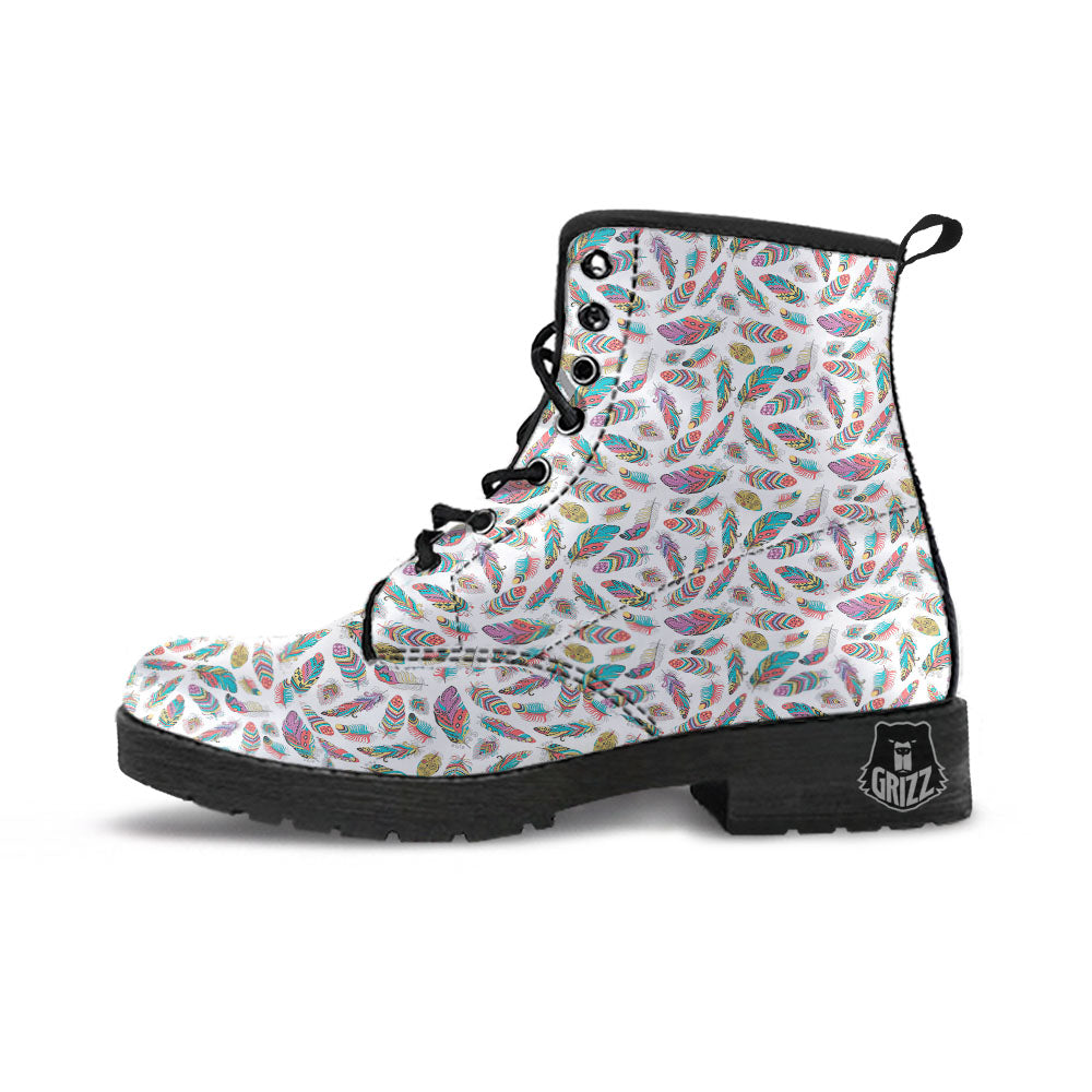 Feather Bohemian Print Pattern Leather Boots-grizzshop