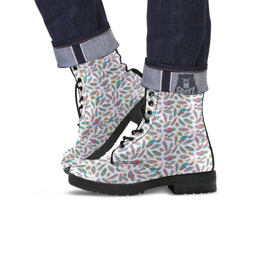 Feather Bohemian Print Pattern Leather Boots-grizzshop